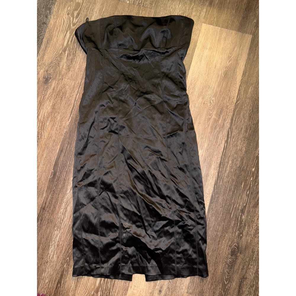 Bebe Womens Black Satin Strapless Bodycon Midi Dress Size L sexy‎ y2k